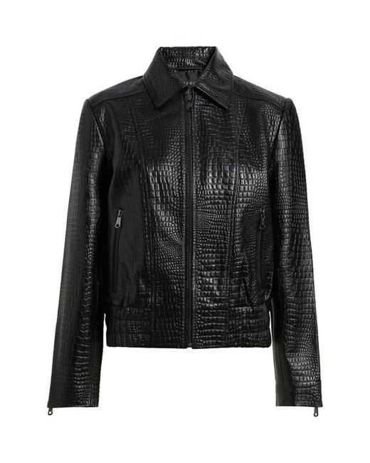 Bernardo Black Short Croc-Embossed Leather Jacket