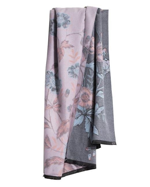 Saachi Gray Floral Pattern Reversible Scarf