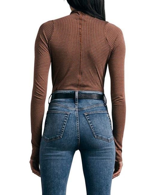 Rag & Bone Blue Shaw Geo Print Paneled Funnel Neck Top