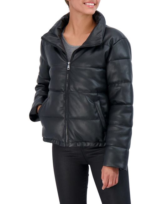 Sebby Faux Leather Puffer Jacket In Black At Nordstrom Rack