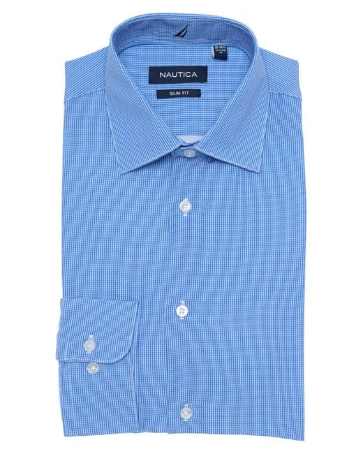 Nautica Micro Check Slim Fit Dress Shirt In Blue At Nordstrom Rack for