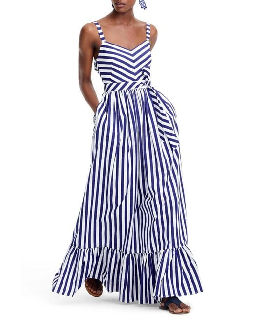 J.Crew Blue Stripe Ruffle Cotton Maxi Dress (regular & Plus Size)