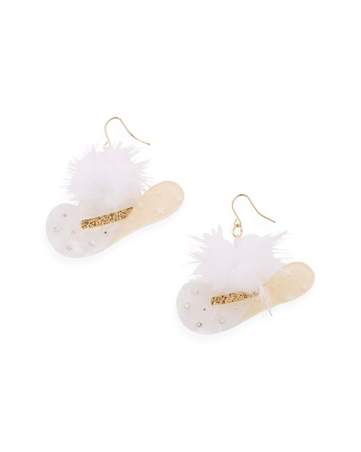 Leith White Pompom Cowboy Hat Earrings