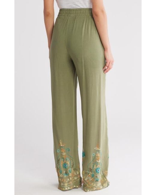 Forgotten Grace Green Embroidered Drawstring Pants
