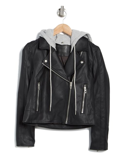 Blank NYC Black Faux Leather Hooded Crop Moto Jacket