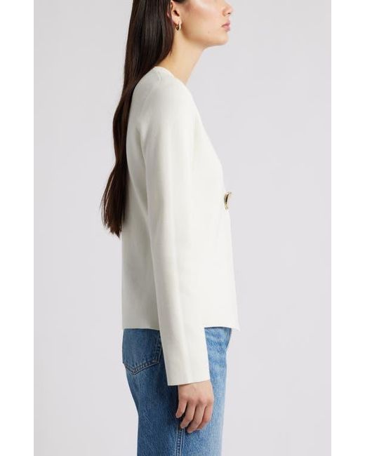 Open Edit White Structured One-Button Cardigan