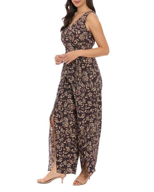 London Times Brown Floral Walk-Through Jumpsuit