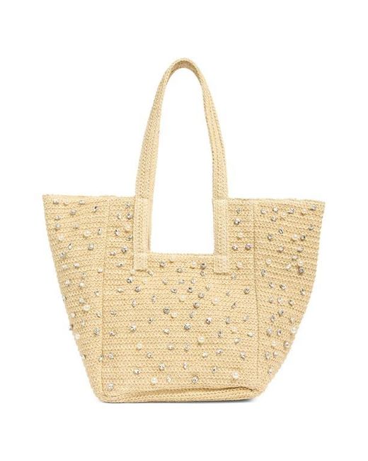 Steve Madden Natural Gemi Embellished Woven Tote Bag