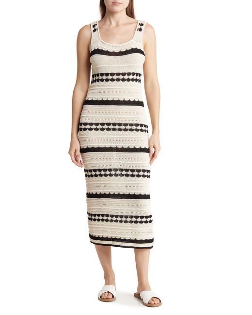 Blu Pepper Natural Stripe Sleeveless Pointelle Knit Midi Dress