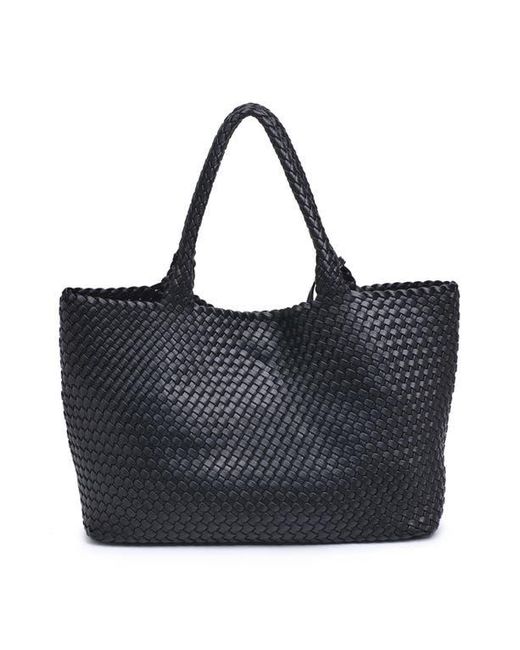 Moda Luxe Black Woven Unlined Tote Bag And Pouch