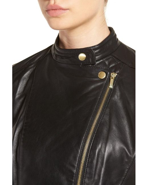 Cole Haan Genuine Leather Moto Jacket in Black - Lyst