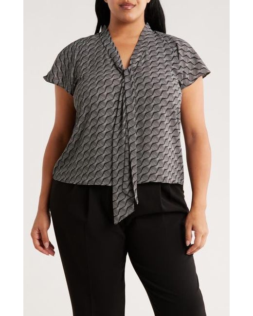 Nordstrom Rack Gray Tie Neck Flutter Sleeve Top