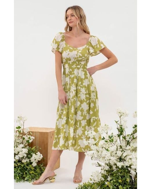 Blu Pepper Yellow Floral Tiered Midi Dress
