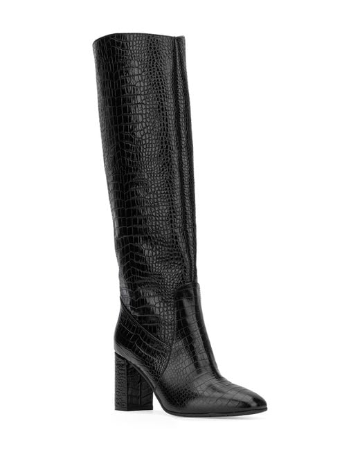 Aquatalia Black Reptile Embossed Knee High Boot