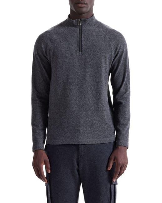 Bugatchi Blue Brushed Cotton Blend Quarter Zip Pullover for men