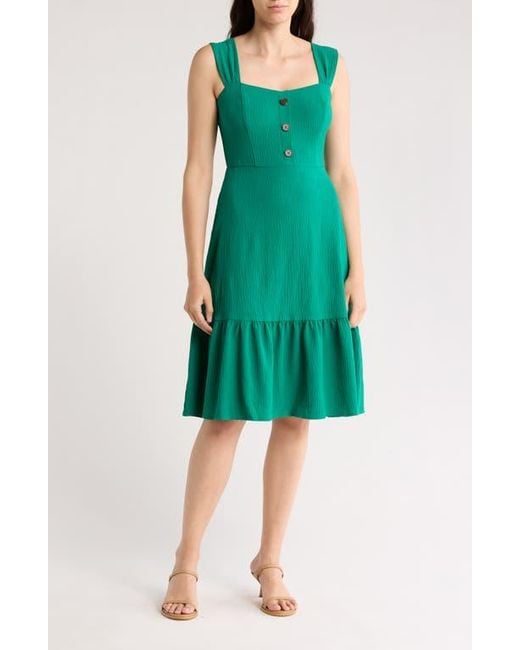 Eliza J Green Button Front A-Line Midi Dress