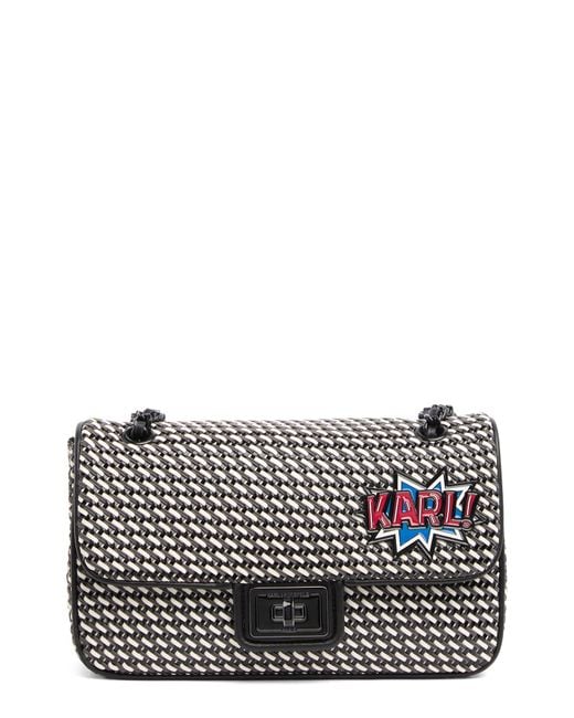 Karl Lagerfeld Agyness Woven Leather Shoulder Bag In White/black 1 At
