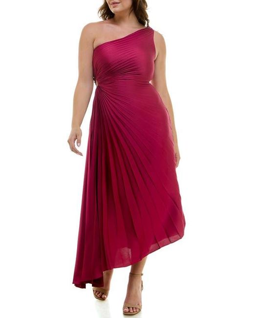 Nicole Miller Red One Shoulder Pleat Midi Dress
