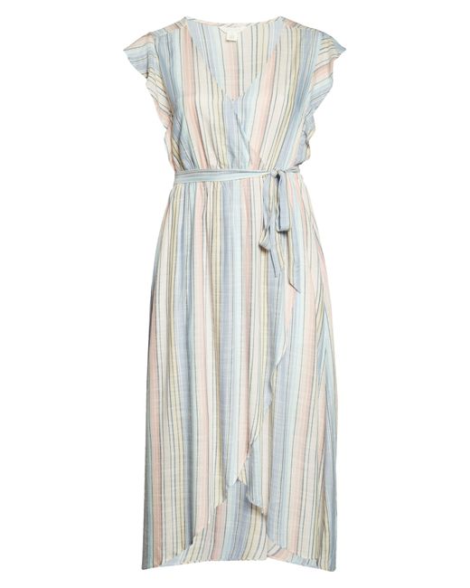 Caslon White Stripe Flutter Sleeve Faux Wrap Maxi Dress In Blue- Pink Soft Stripe At Nordstrom Rack