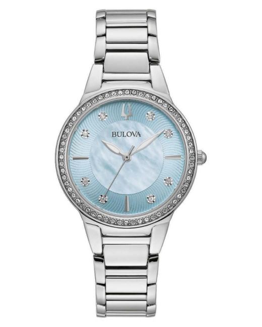Bulova Mother Of Pearl Dial Watch in Silver (Blue) Lyst