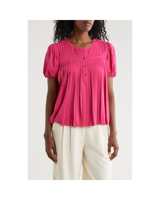 Nicole Miller Pink Round Neck Short Sleeve Top