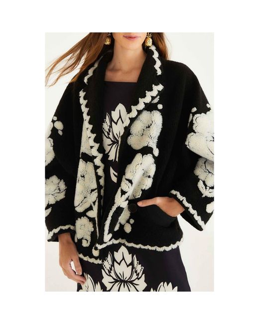 FARM Rio Floral Arabesque High Pile Fleece Jacket in Black | Lyst