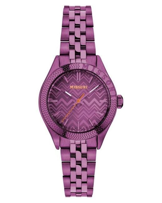 Missoni Purple Classic Zigzag Bracelet Watch, 34Mm