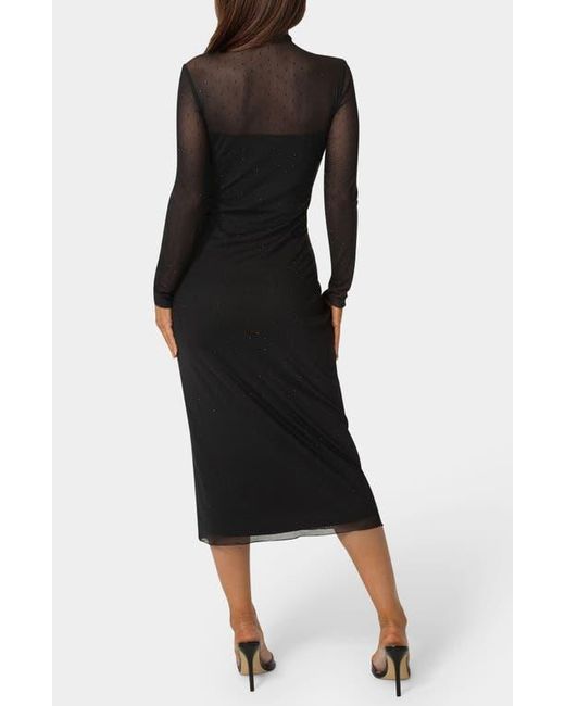 Bebe Black Rhinestone Mesh Long Sleeve Body-Con Dress