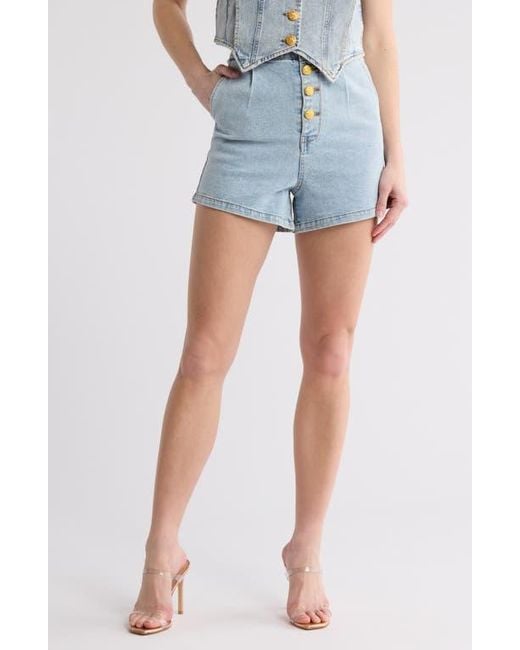 Vigoss Blue Exposed Button Pleated Denim Shorts