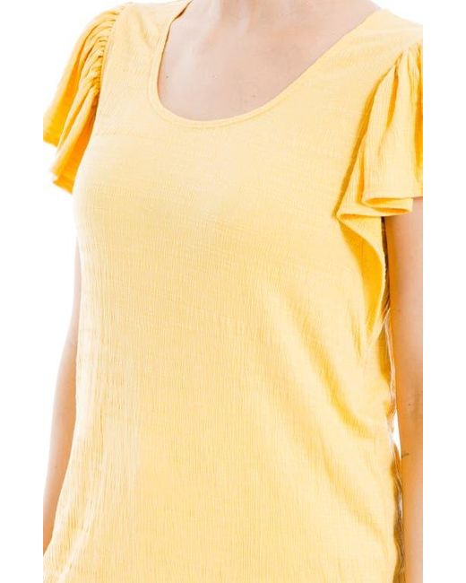 Max Studio Yellow Flutter Sleeve Jersey Crinkle Top