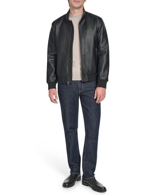 Cole Haan Black Faux Leather Bomber Jacket for men