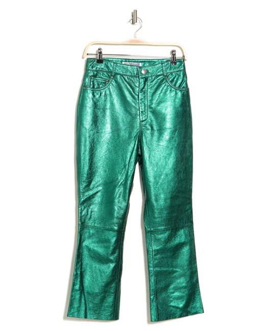 Walter Baker Green Selma Cropped Flare Leather Pants