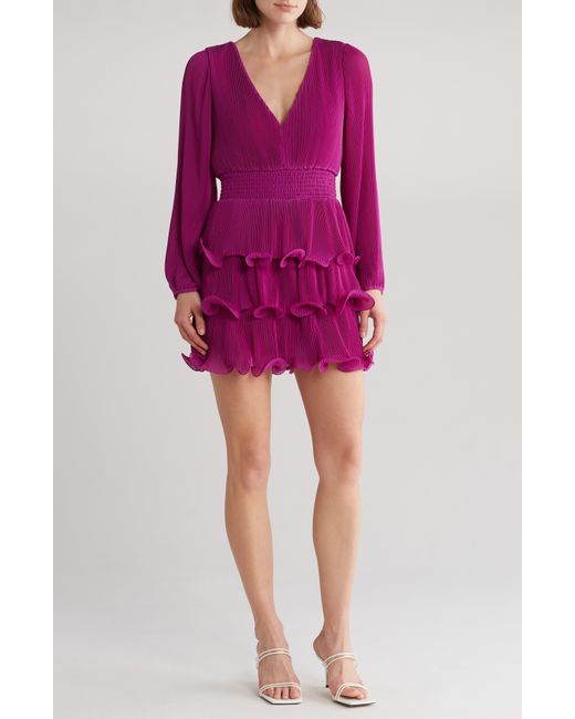 MILLY Pink Ryan Pleated Long Sleeve Dress