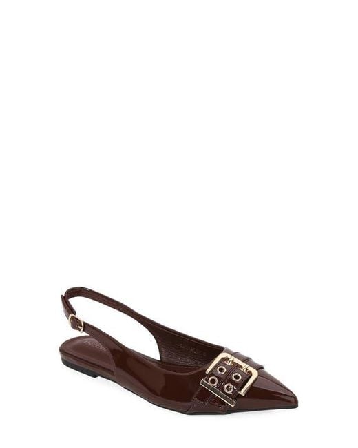 BERNESS Brown Buckle Slingback Pointed Toe Flat