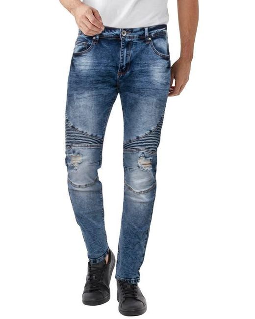 Xray Jeans Blue Raw X Distressed Moto Slim Jeans for men