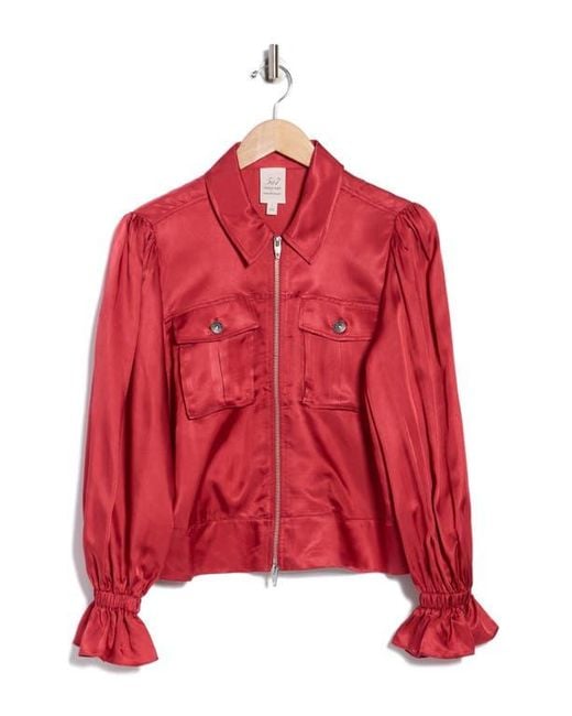 Cinq À Sept Red Holly Ruffle Satin Twill Jacket