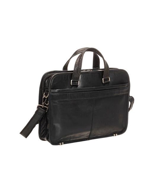 Mancini Black Triple Compartment Leather Briefcase for men