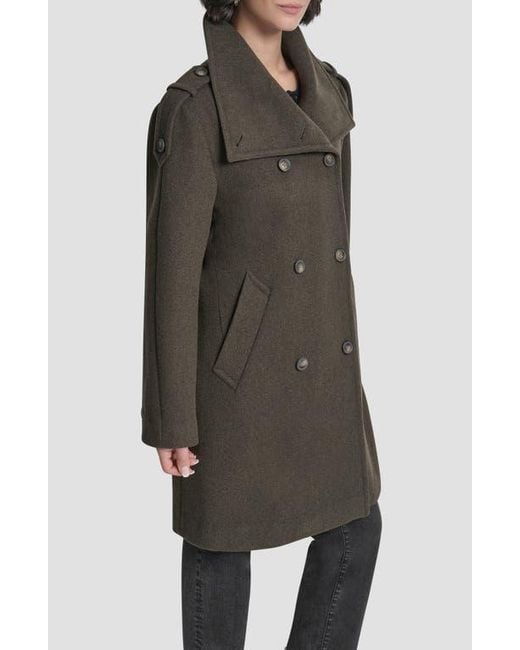DKNY Gray Double Breasted Wool Blend Military Coat
