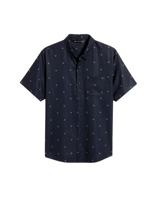 Travis Mathew Blue Branch Geo Print Short Sleeve Button-Up Shirt for men
