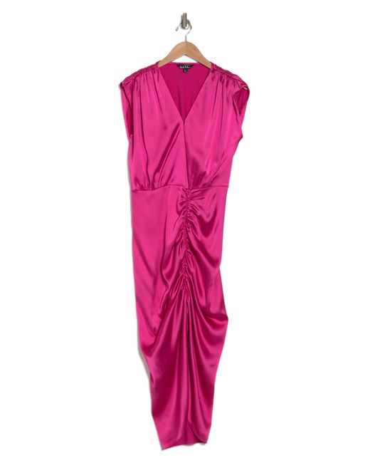 Nicole Miller Hailey Cap Sleeve Ruched Satin Dress in Pink | Lyst
