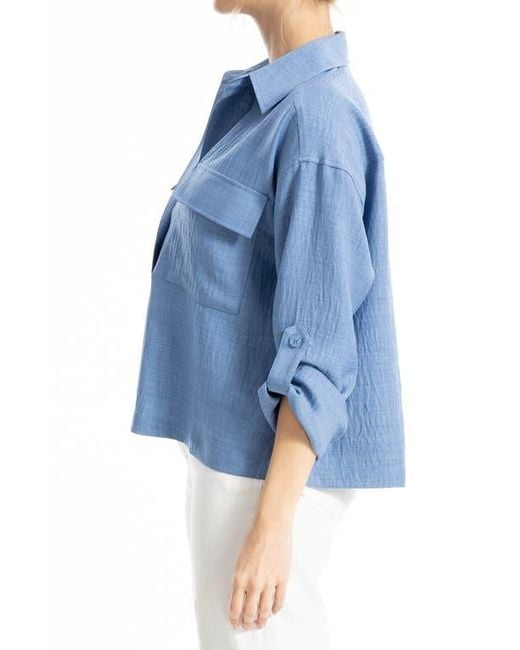 Max Studio Blue Collared Textured Shirt
