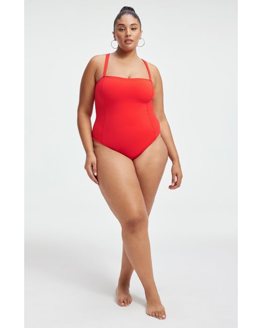 GOOD AMERICAN Red Sculpt Lace-up Back One-piece Swimsuit