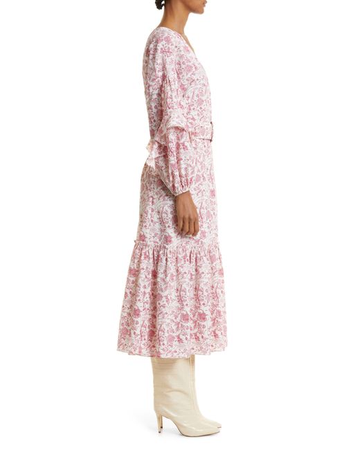 Ted Baker Pink Daritaa Print Belted Long Sleeve Midi Dress