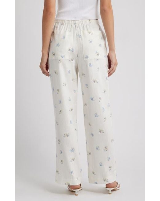 Wayf Gray Blake Shell Print Linen Blend Drawstring Pants