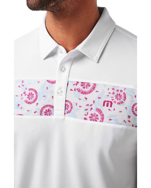 Travis Mathew White Good Good Flourish Chest Stripe Polo for men