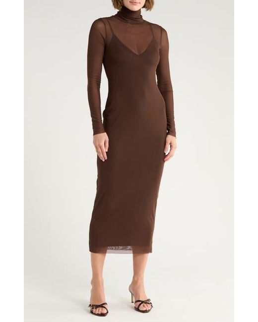 dresser brown Women's Toasty Thoughts Burgundy Red Knit Turtleneck Sweater Midi Dress | Size: S main image 0