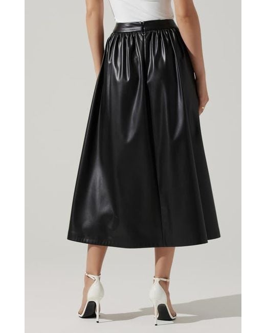 Astr Black Diandra High Waist Faux Leather Midi Skirt
