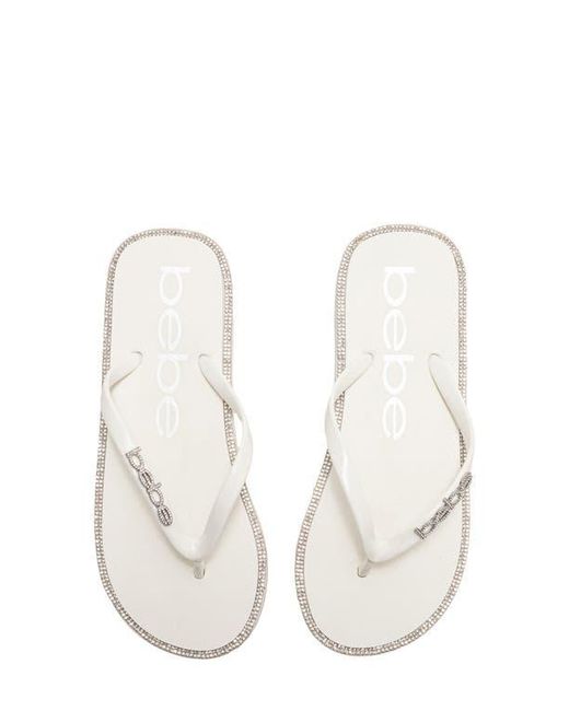 Bebe White Rhinestone Flip Flop