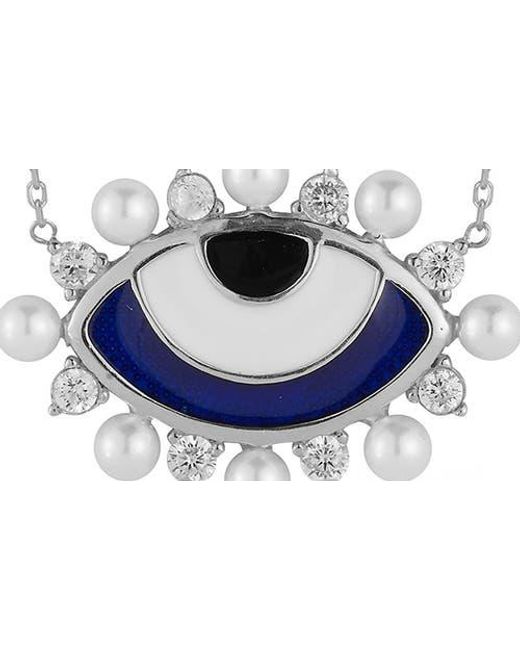 Sphera Milano White Cubic Zirconia & 2–3Mm Cultured Pearl Evil Eye Pendant Necklace