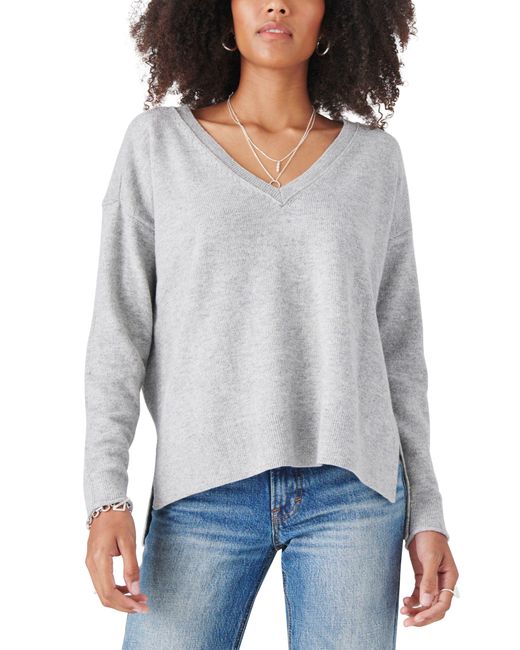Lucky Brand V-neck Cotton Blend Sweater in Gray